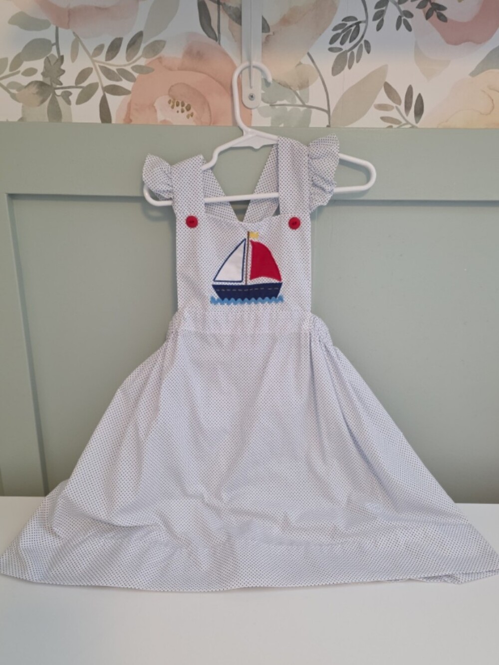 *SALE* Petit Ami 4t White Dot Sailboat Pinafore Dress Smocked Like Summer Boat